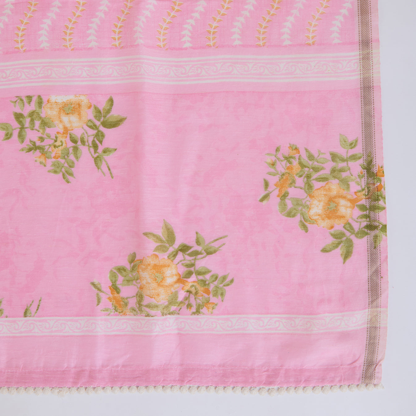 Pink Chanderi Linen Printed Kurta with Dori & Sequin Embroidery