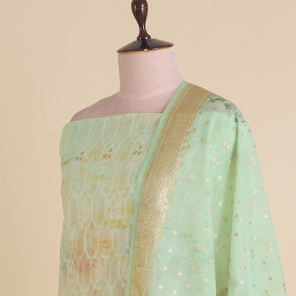 Pale Green Chanderi Printed Lurex Woven Kurta with Dupatta