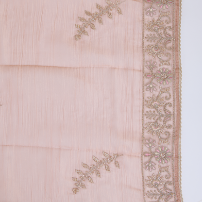 Peach Crush Tissue Embroidered Suit with Opada Silk Bottom