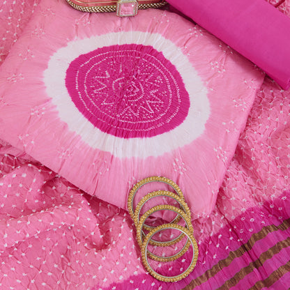 Pink Chanderi Bandhej Kurta Set with Dupatta