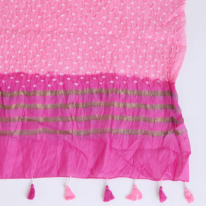Pink Chanderi Bandhej Kurta Set with Dupatta