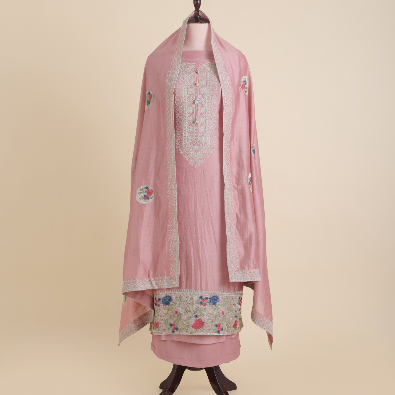 Pink Chanderi Dori & Resham Embroidered Suit Set