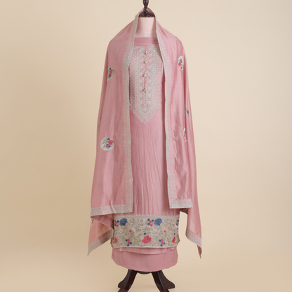 Pink Chanderi Dori & Resham Embroidered Suit Set