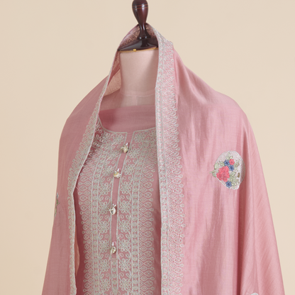 Pink Chanderi Dori & Resham Embroidered Suit Set