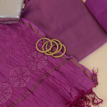 Purple Chanderi Tissue Suit with Bandhej Dupatta
