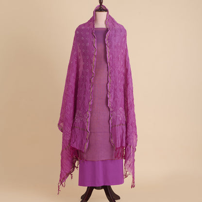 Purple Chanderi Tissue Suit with Bandhej Dupatta