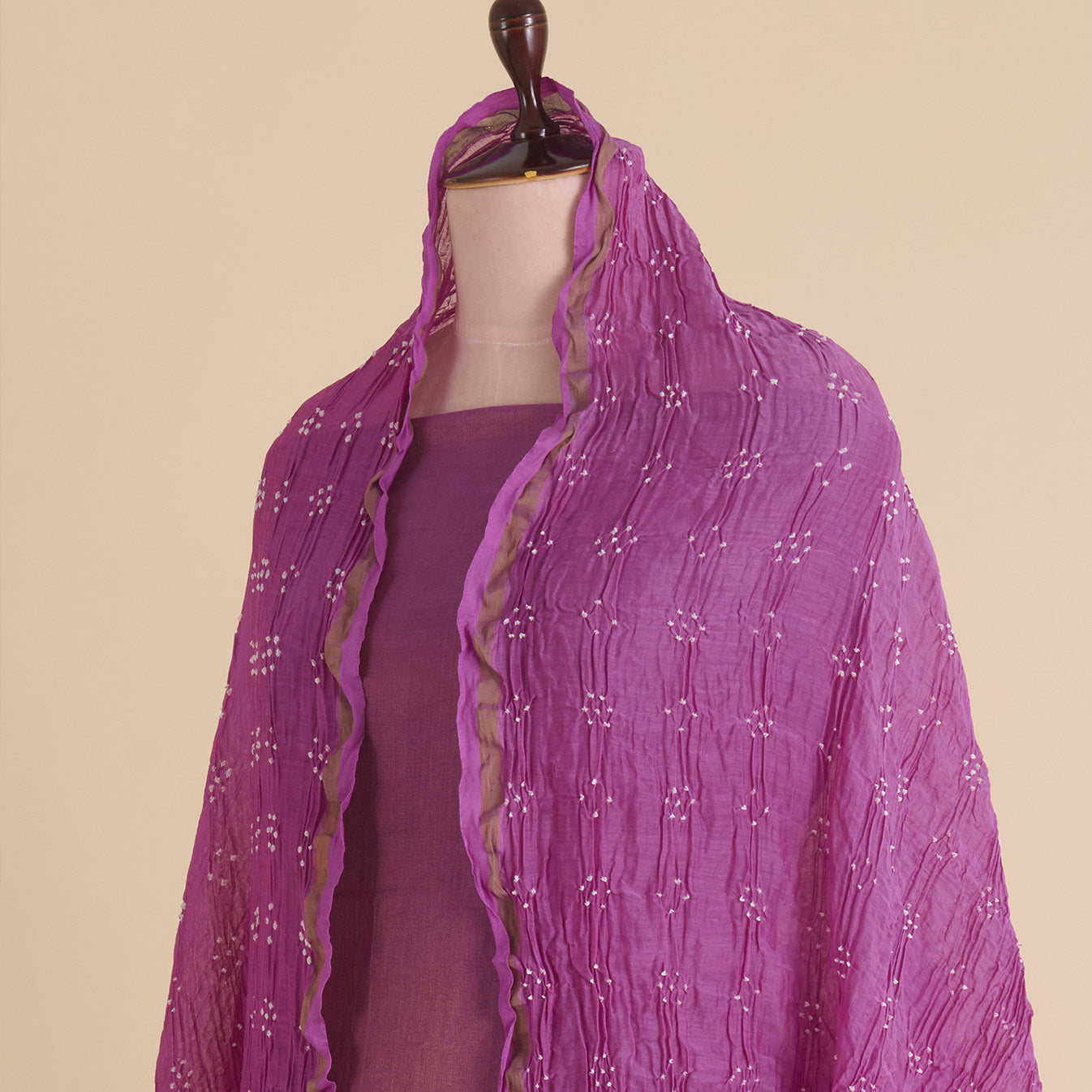 Purple Chanderi Tissue Suit with Bandhej Dupatta