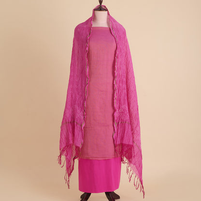 Pink Chanderi Tissue Suit with Bandhej Dupatta