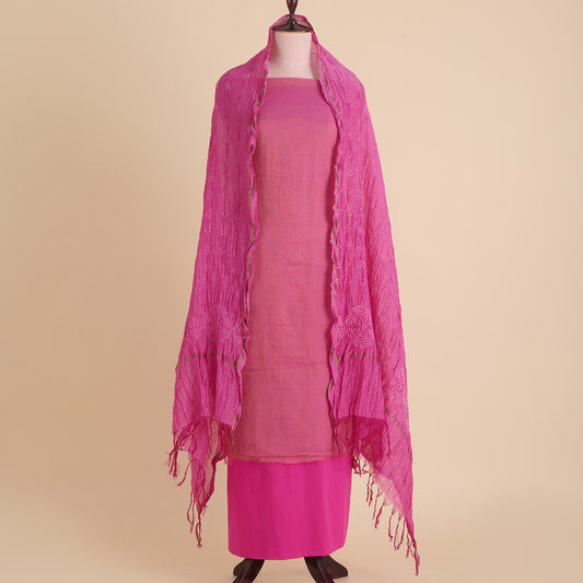 Pink Chanderi Tissue Suit with Bandhej Dupatta