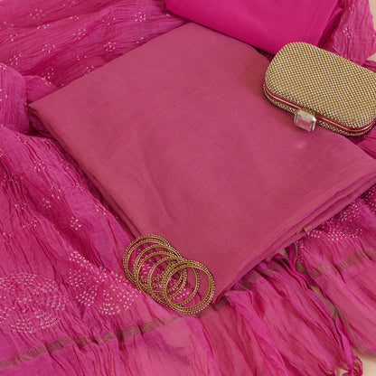 Pink Chanderi Tissue Suit with Bandhej Dupatta