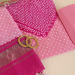 Pink Peach Chanderi Bandhej Kurta with Woven Pallu Dupatta