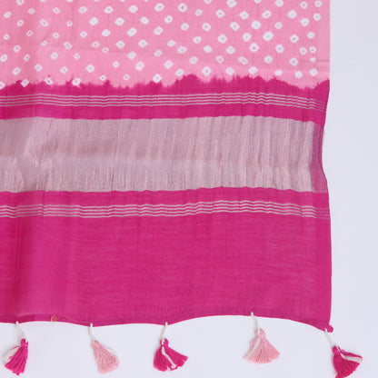Pink Peach Chanderi Bandhej Kurta with Woven Pallu Dupatta