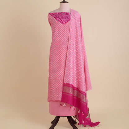 Pink Peach Chanderi Bandhej Kurta with Woven Pallu Dupatta