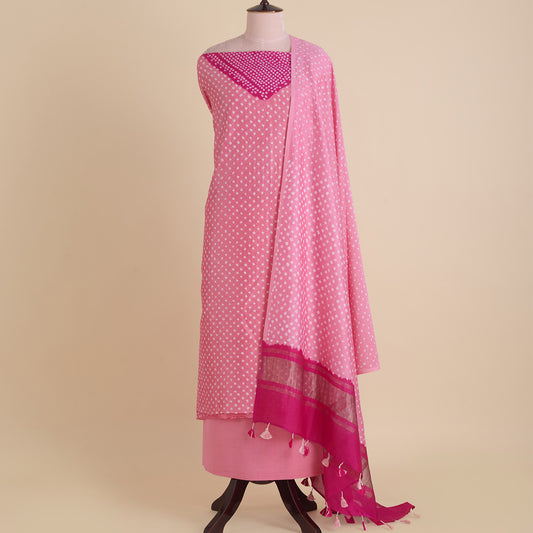 Pink Peach Chanderi Bandhej Kurta with Woven Pallu Dupatta