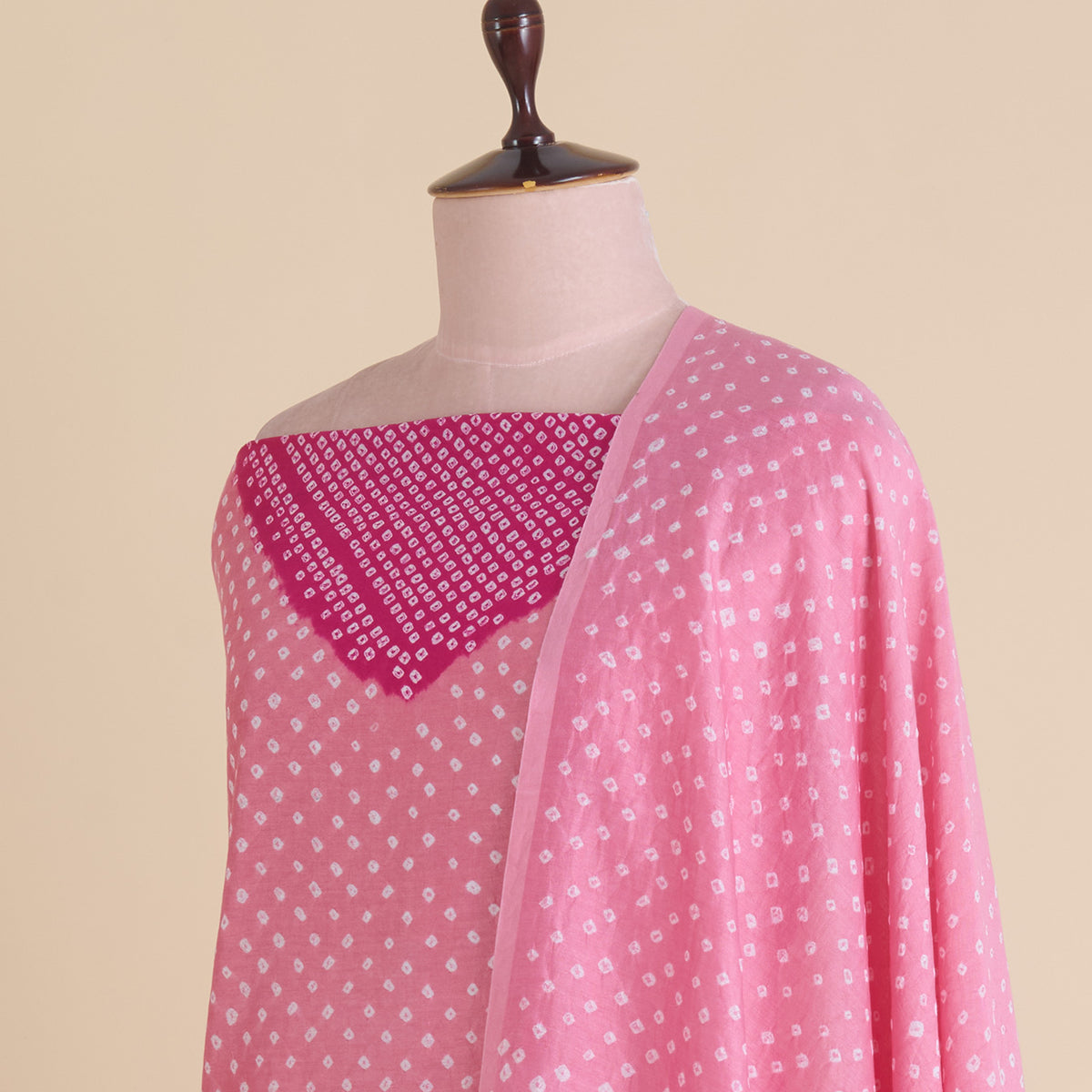 Pink Peach Chanderi Bandhej Kurta with Woven Pallu Dupatta