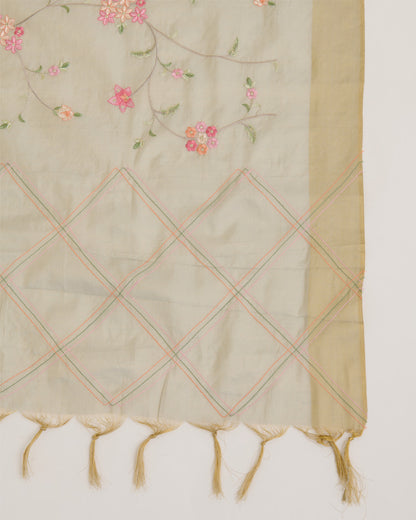 Pale Green Tissue Chanderi Kurta Set with Resham & Zari Embroidery