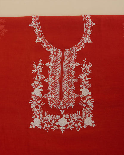 Red Mal Chanderi Kurta with Resham Embroidery & Matching Dupatta by Vandana