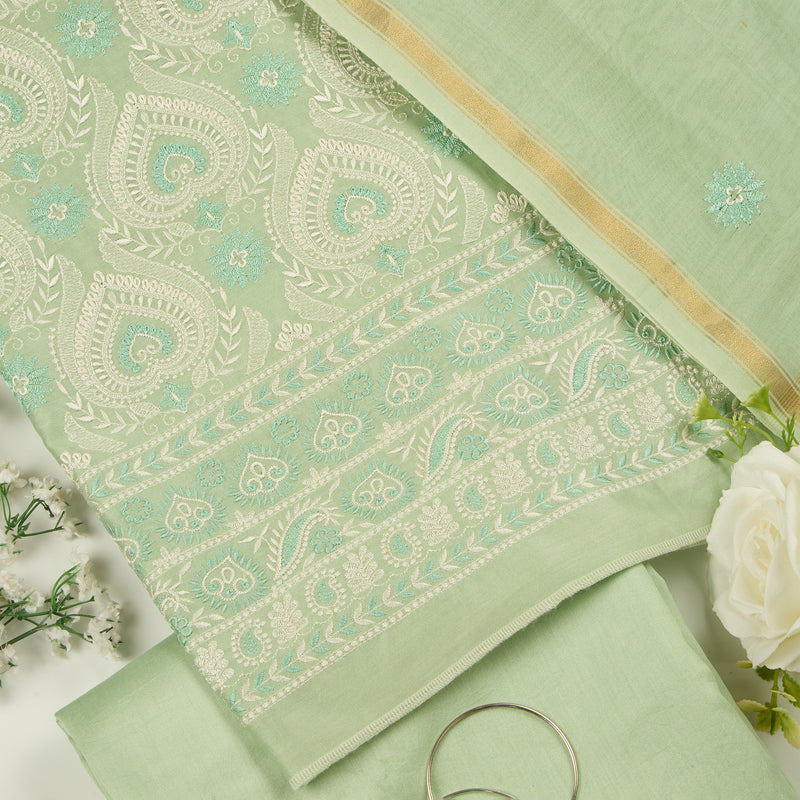 Sea Green Chanderi Resham Embroidered Suit with Dupatta
