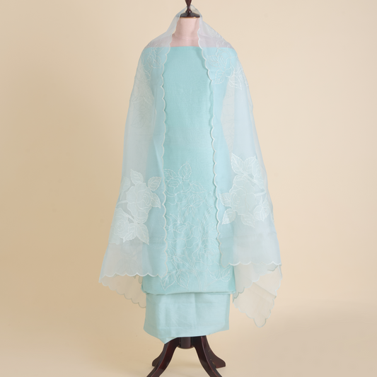 Sea Green Chanderi Silk Resham Motif Kurta Set