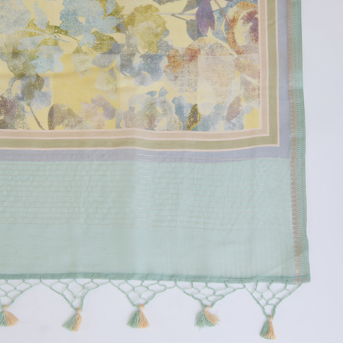 Sea Green Chanderi Woven Kantha Embroidered Kurta with Dupatta