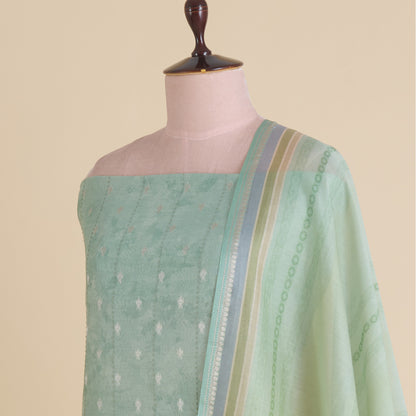 Sea Green Chanderi Woven Kantha Embroidered Kurta with Dupatta