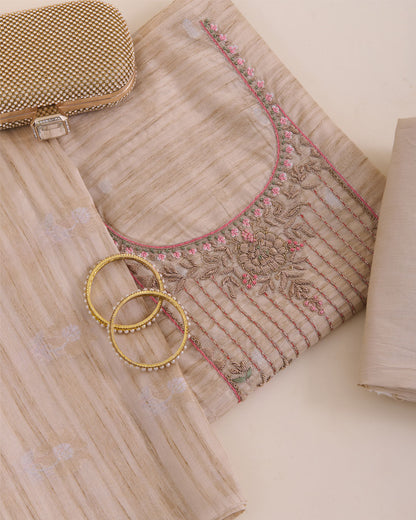 Tussar Chanderi Woven Suit with Zardosi, Sequin & Pearl Embroidery
