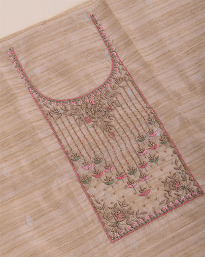 Tussar Chanderi Woven Suit with Zardosi, Sequin & Pearl Embroidery