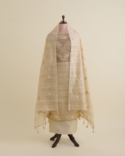 Tussar Chanderi Woven Suit with Zardosi, Sequin & Pearl Embroidery