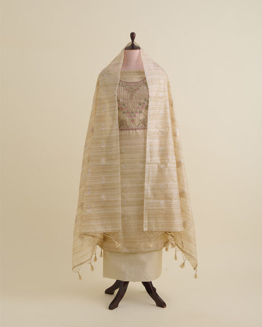 Tussar Chanderi Woven Suit with Zardosi, Sequin & Pearl Embroidery