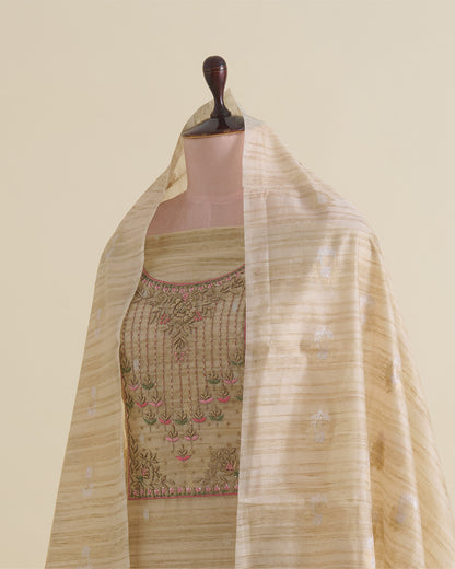 Tussar Chanderi Woven Suit with Zardosi, Sequin & Pearl Embroidery