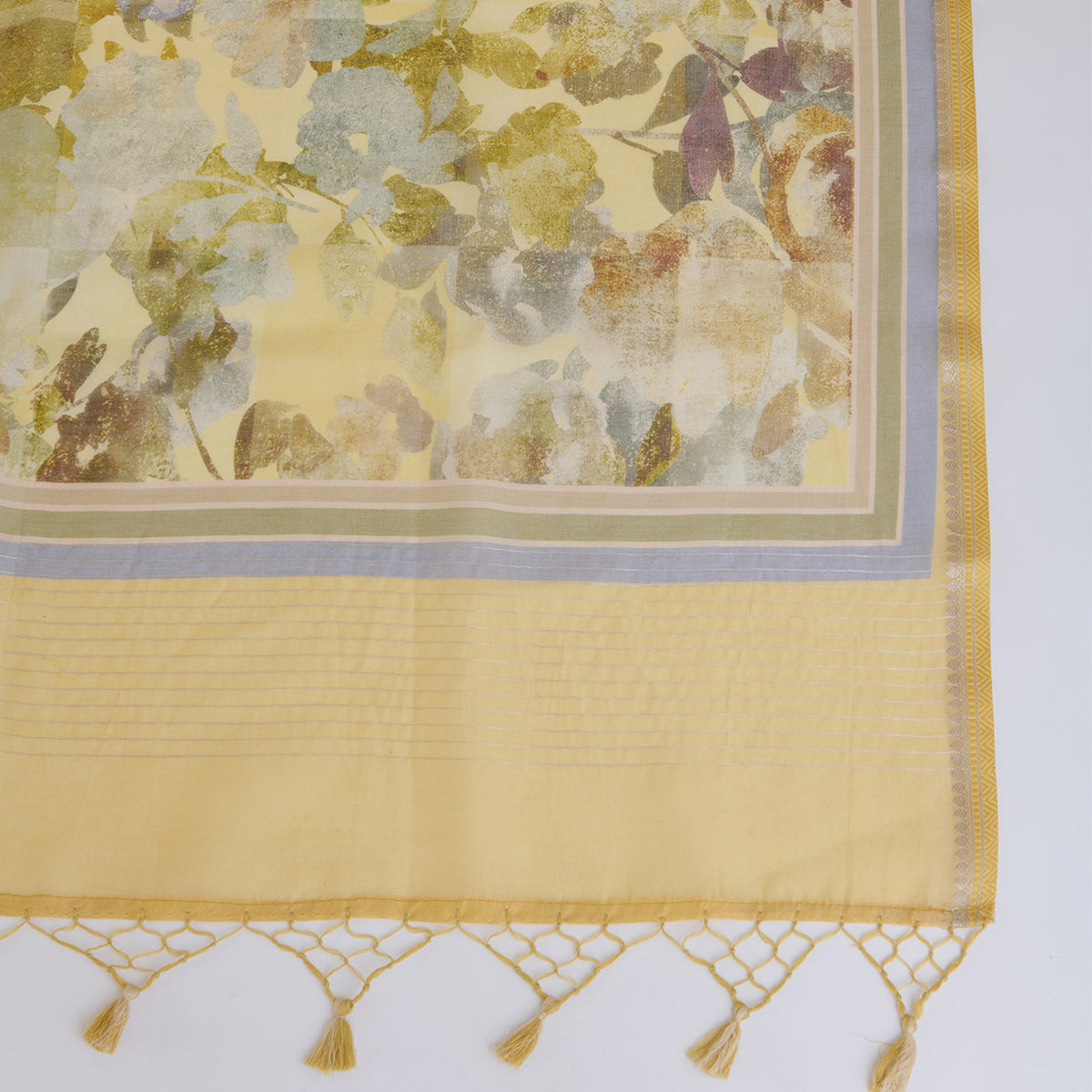 Yellow Chanderi Woven Kantha Embroidered Kurta with Dupatta