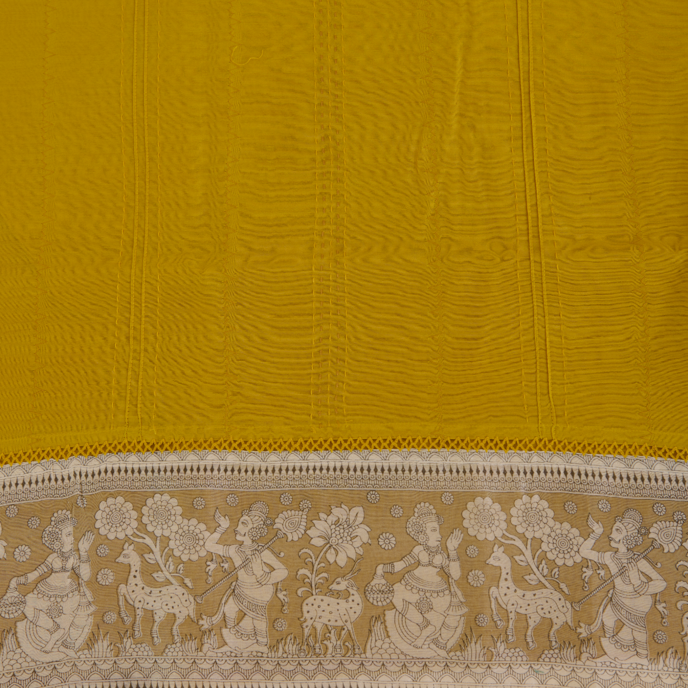 Yellow Chanderi Suit with Katha Stitch Daman & Printed Dupatta