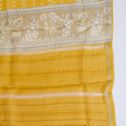 Yellow Chanderi Suit with Katha Stitch Daman & Printed Dupatta