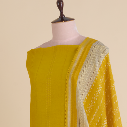Yellow Chanderi Suit with Katha Stitch Daman & Printed Dupatta
