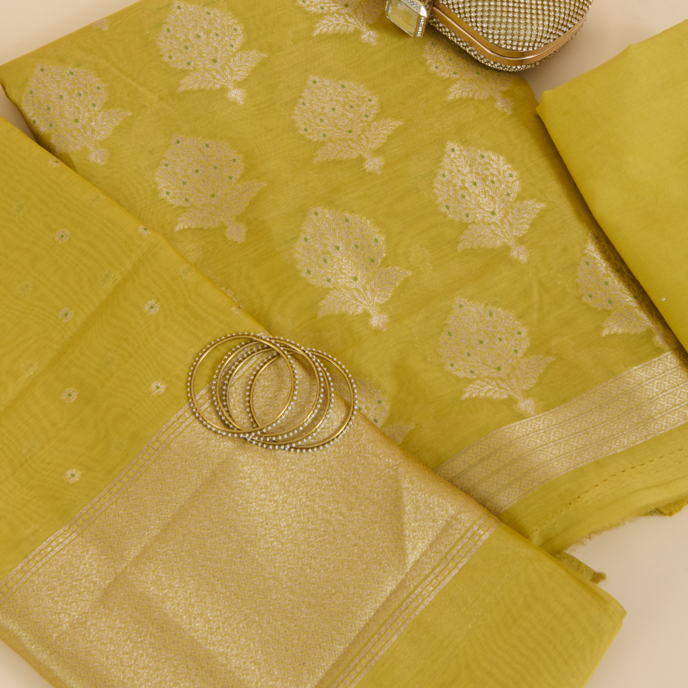 Yellow Chanderi Zari Woven Suit with Matching Dupatta