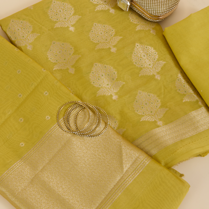 Yellow Chanderi Zari Woven Suit with Matching Dupatta