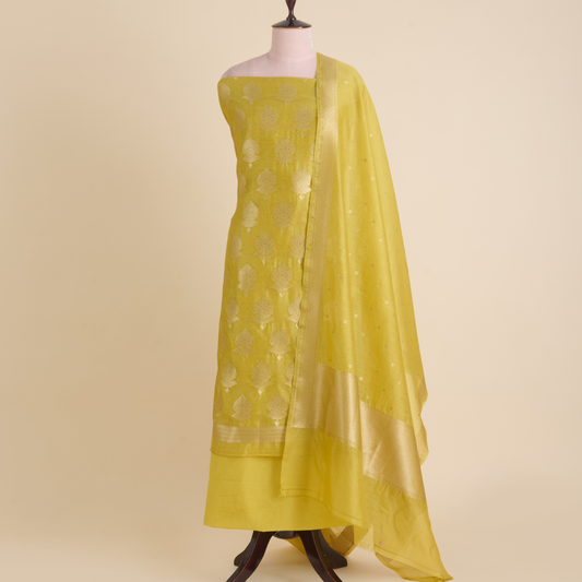 Yellow Chanderi Zari Woven Suit with Matching Dupatta