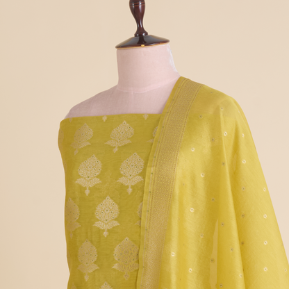 Yellow Chanderi Zari Woven Suit with Matching Dupatta