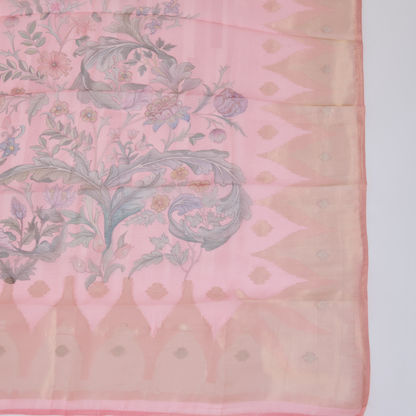 Pink Chanderi Woven Printed Kurta Set with Dupatta
