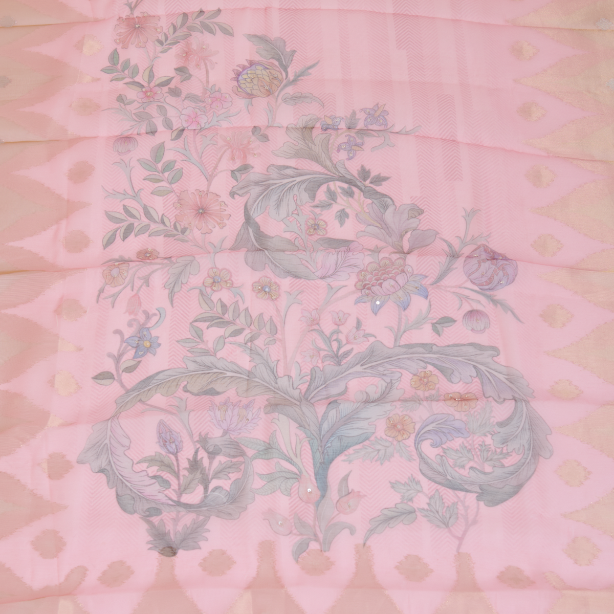 Pink Chanderi Woven Printed Kurta Set with Dupatta