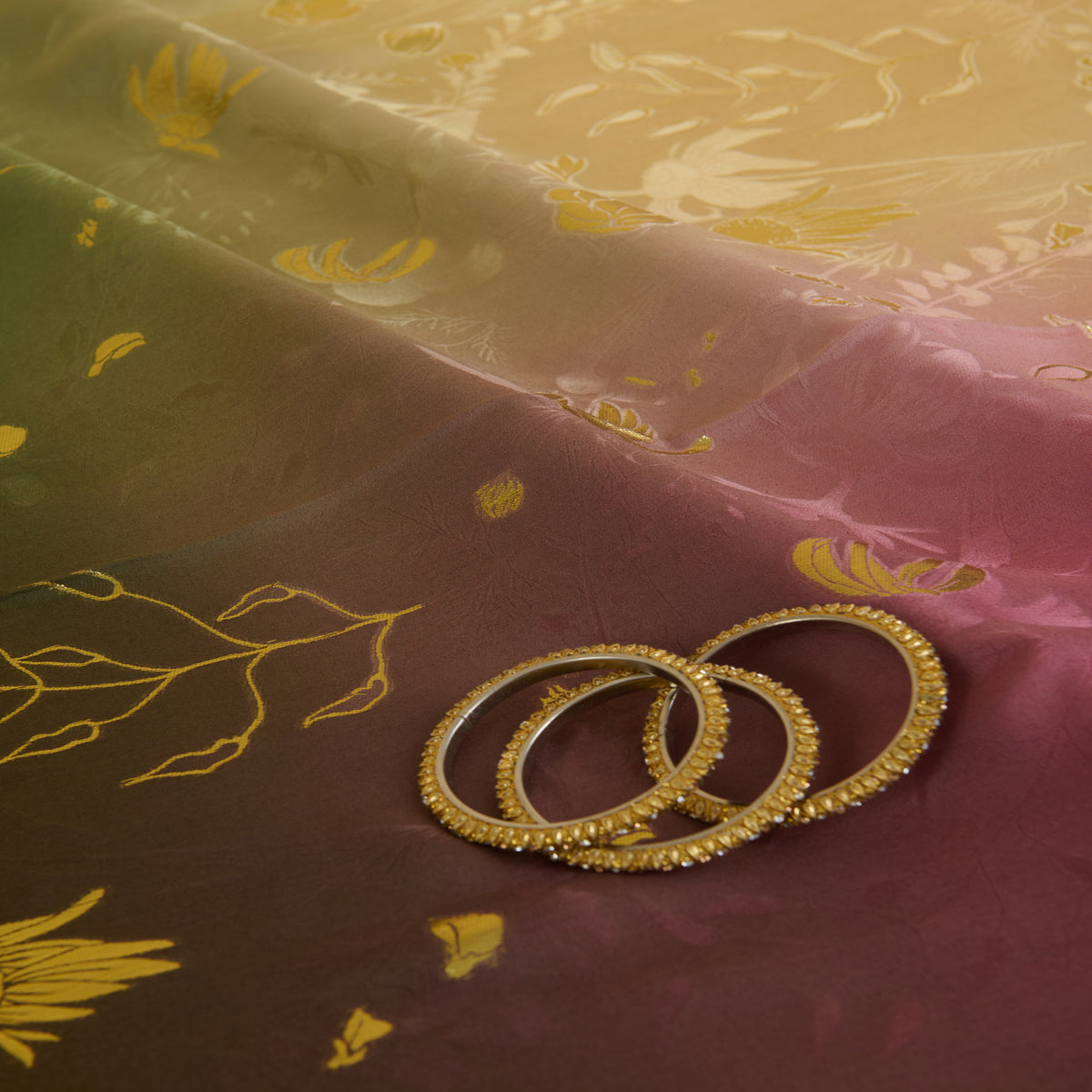 4D Double Georgette Jacquard with Gold Lurex Buti Fabric