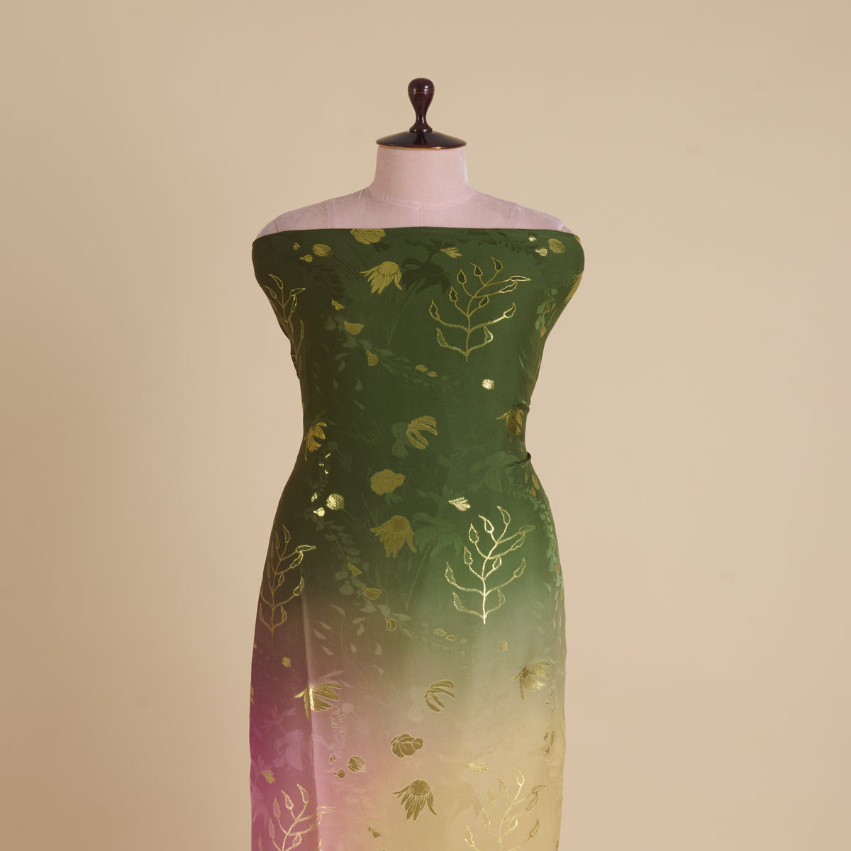 4D Double Georgette Jacquard with Gold Lurex Buti Fabric
