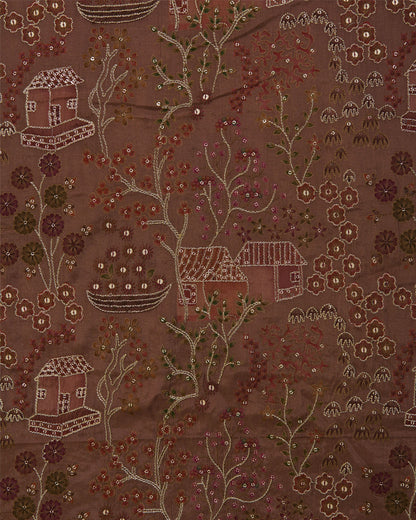Brown Dupion Silk with Jaal Buta Print & Sequin Kasab Work
