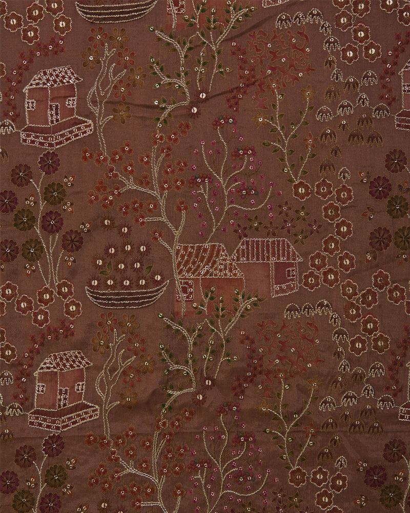 Brown Dupion Silk with Jaal Buta Print & Sequin Kasab Work