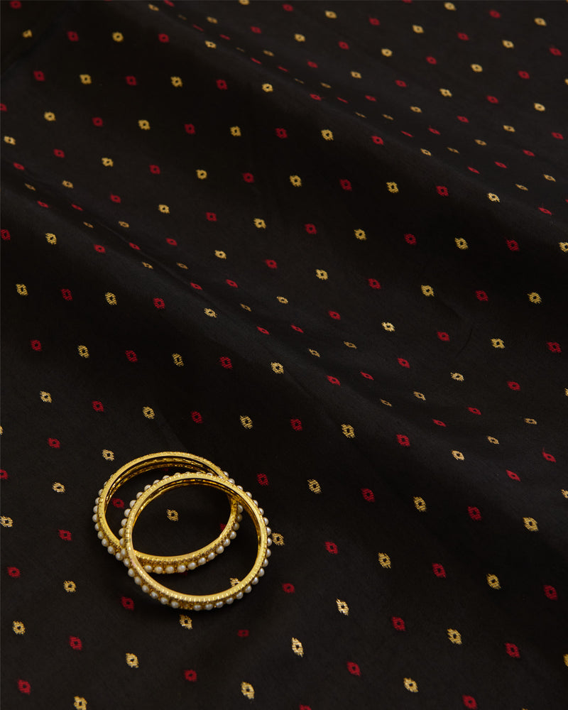 Black Dola Silk Self Woven Resham Minakari Barfi Buti Dupatta