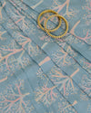 Dusty Blue Dupion Silk Printed Multi Resham Embroidery with Sequins Fabric