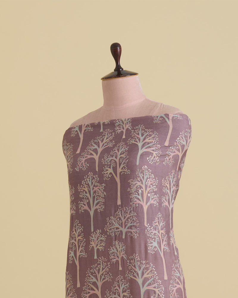 Dupion Silk Printed Fabric with Multi Resham & Sequins Work – Dusty Brown