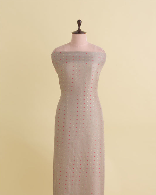 Dusty Beige Dola Silk Self Woven Resham Minakari Barfi Buti Fabric