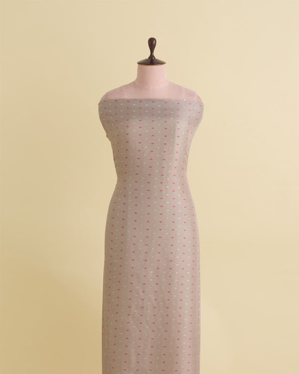 Dusty Beige Dola Silk Self Woven Resham Minakari Barfi Buti Fabric