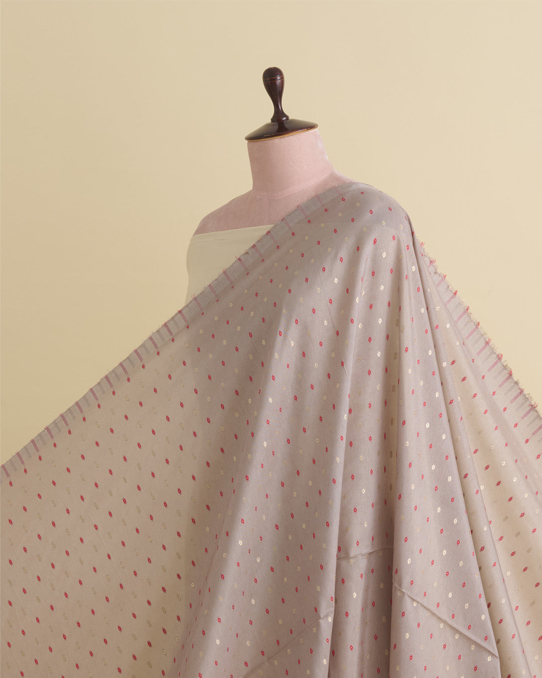 Dusty Beige Dola Silk Self Woven Resham Minakari Barfi Buti Fabric